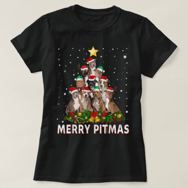Merry Pitmas Pitbull Hund Ugly jul Sweater Tr T Shirt (Design framsida)
