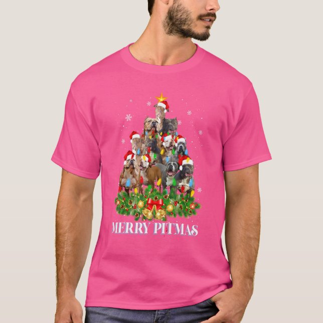 Merry Pitmas Pitbull Hund Ugly jul Sweater Tr T Shirt (Framsida)
