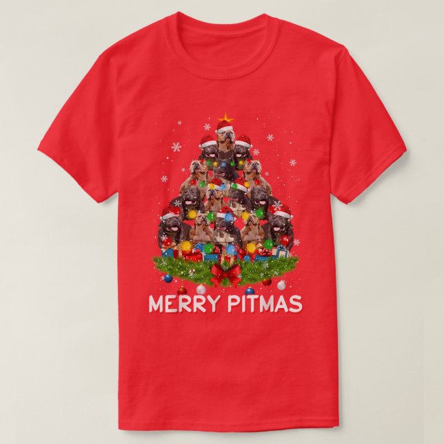 Merry Pitmas Pitbull Hund Ugly jul Sweater Tr T Shirt (Design framsida)