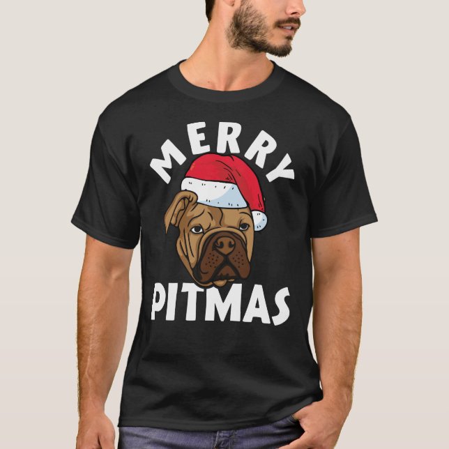 Merry Pitmas Pitbull Hund Ugly jul Sweater Tr T Shirt (Framsida)