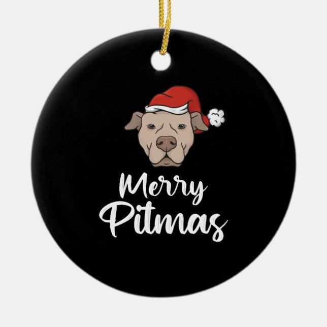 Merry Pitmas Pitbull jul Julgransprydnad Keramik (Framsidan)