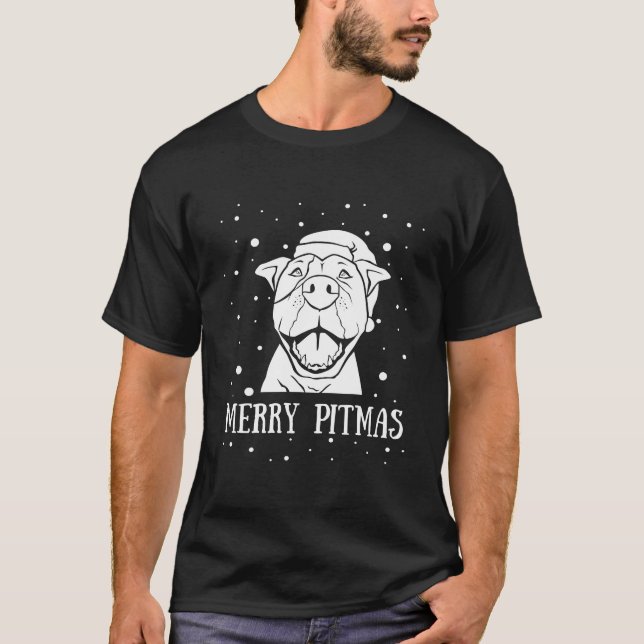 Merry Pitmas Pitbull Jultomten Hund Pittie Kristus T Shirt (Framsida)