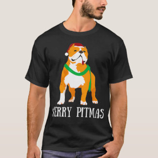 Merry Pitmas Pitbull Jultomten Hund Pittie Kristus T Shirt