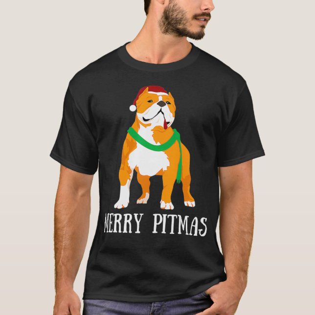 Merry Pitmas Pitbull Jultomten Hund Pittie Kristus T Shirt (Framsida)