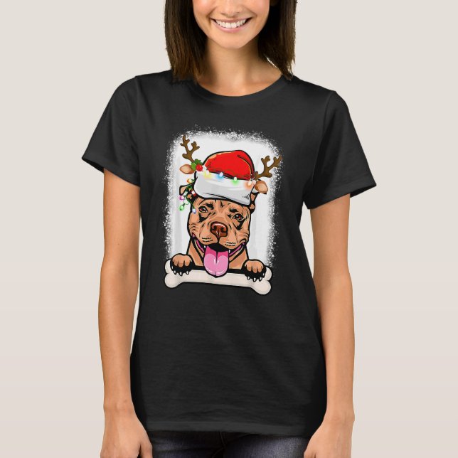 Merry Pitmas Pitbull Jultomten Hund T Shirt (Framsida)