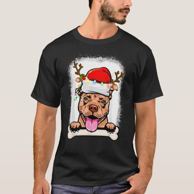 Merry Pitmas Pitbull Jultomten Hund T Shirt (Framsida)