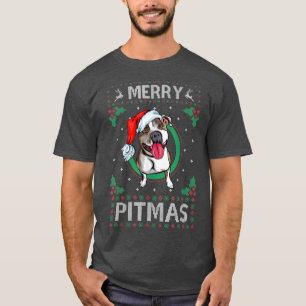 Merry Pitmas Pitbull Jultomten Hund ugly Christma T Shirt