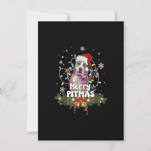 Merry Pitmas Santa Pitbull Hund jul Ljus Do Inbjudningar (Framsida)