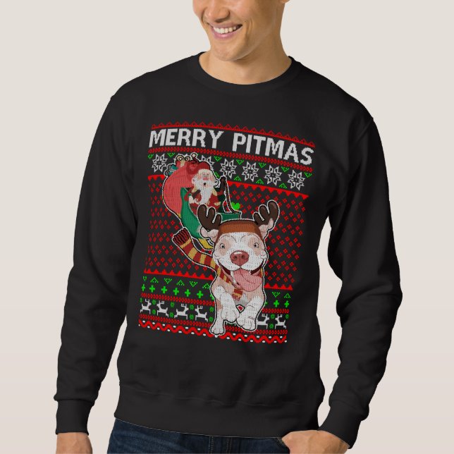 Merry Pitmas Ugly jul Pitbull Hund Swea Lång Ärmad Tröja (Framsida)