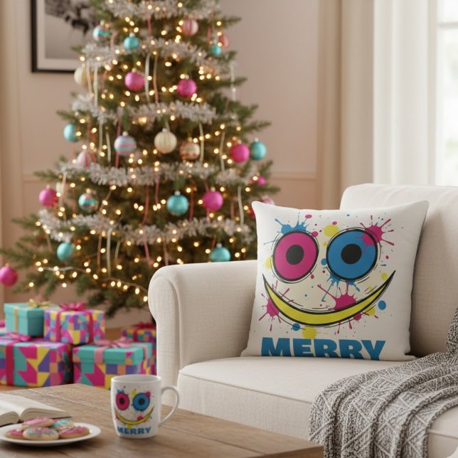 Merry Pop: Colorful & Playful Modern Art Christmas Kudde (Skapare uppladdad)