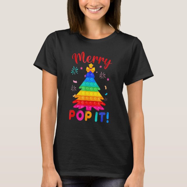 Merry Pop IT Christmas tree Fidgets Popit T Shirt (Framsida)