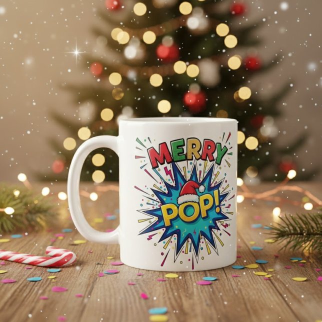 Merry Pop: Vibrant Comic Art Christmas Mug with Sa Kaffemugg (Skapare uppladdad)