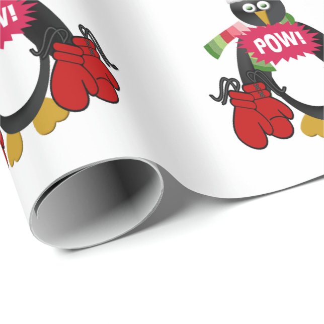 Merry Pow jul Penguin Wrapping Papper Presentpapper (Rullad Hörn)