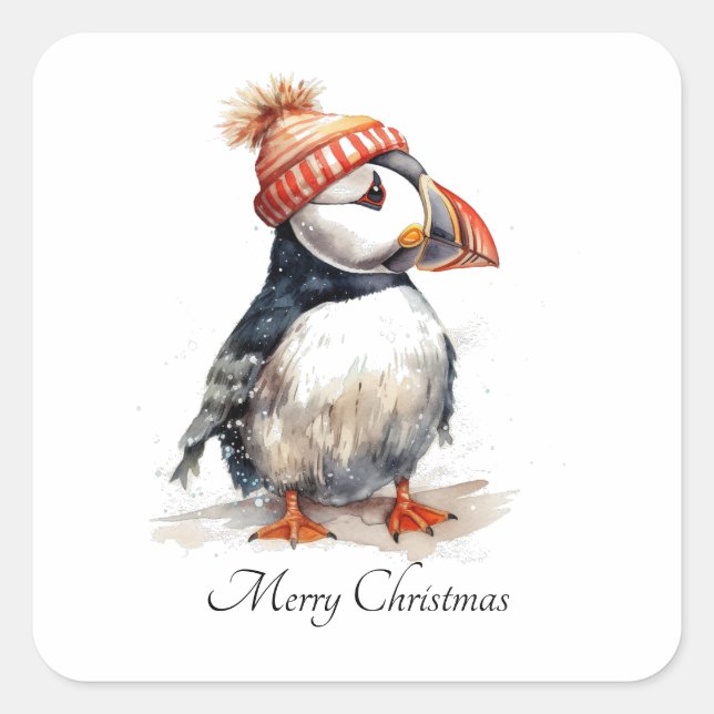 Merry Puffin, anpassningsbar Fyrkantigt Klistermärke (Framsida)