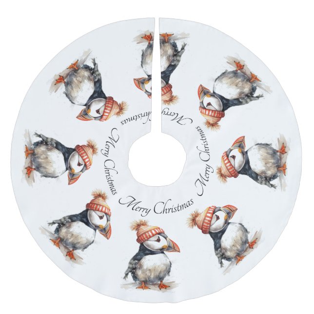 Merry Puffin, anpassningsbar Julgransmatta Borstad Polyester (Framsidan)