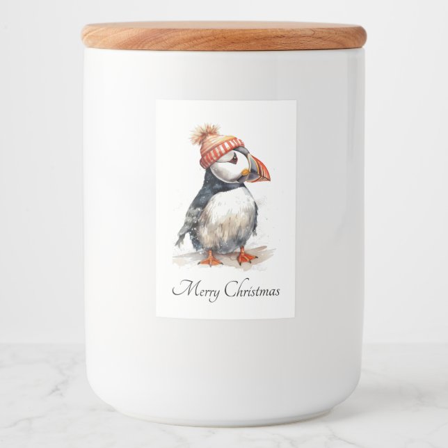 Merry Puffin, anpassningsbar Mat Etikett (Framsida)