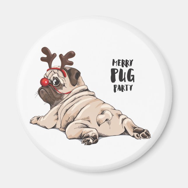 Merry Pug Party Magnet (Framsidan)