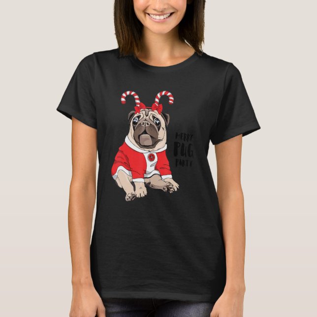 Merry Pug Party Merry Pugmas Cute Puggy Ansikte Hu T Shirt (Framsida)