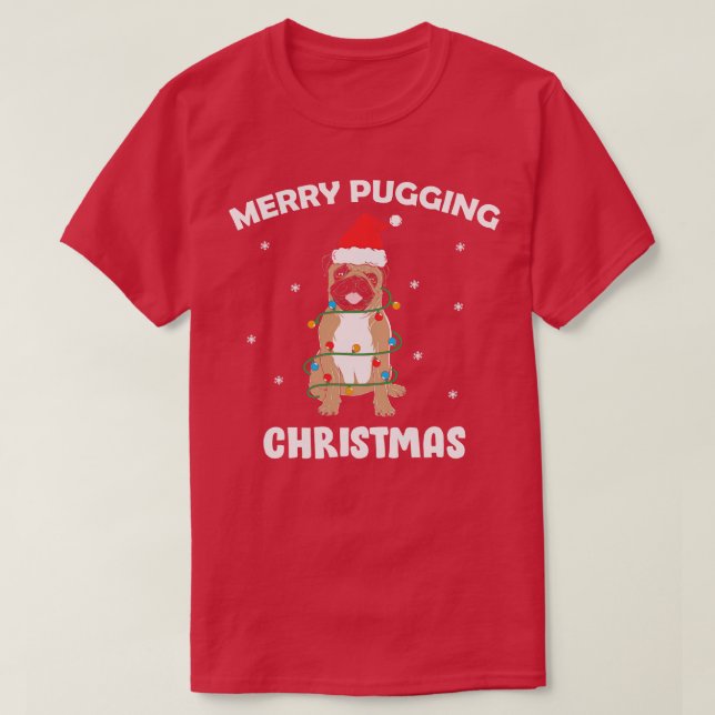 Merry pugger christmas Funny pug hund T Shirt (Design framsida)