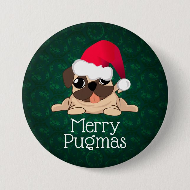 Merry Pugmas 3-tums Round Button Knapp (Framsida)