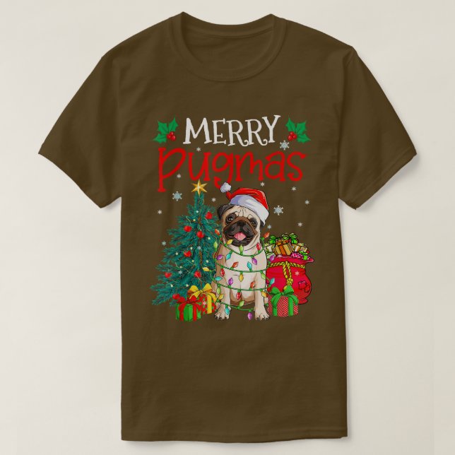 Merry Pugmas Christmas Funny Dog Santa Pug Santa H T Shirt (Design framsida)