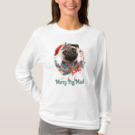 Merry PugMas - Cute Pug Wearing Santa Hat T Shirt