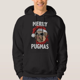Merry Pugmas Funny jul Pug Santa Hat Hund Lov Hoodie