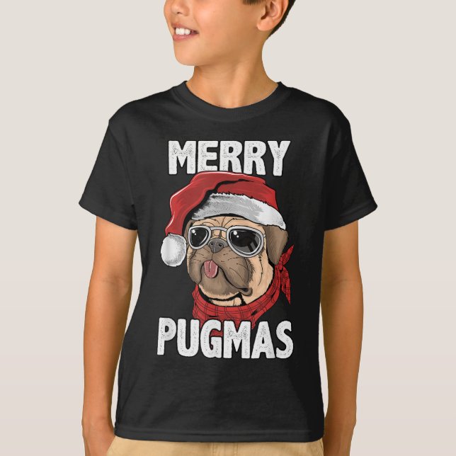 Merry Pugmas Funny jul Pug Santa Hat Hund Lov T Shirt (Framsida)