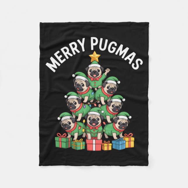 Merry Pugmas Funny Pug Christmas Tree Holiday Long Fleecefilt (Framsidan)