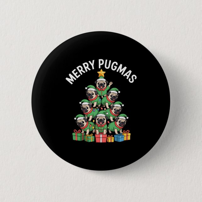 Merry Pugmas Funny Pug Christmas Tree Holiday Long Knapp (Framsida)