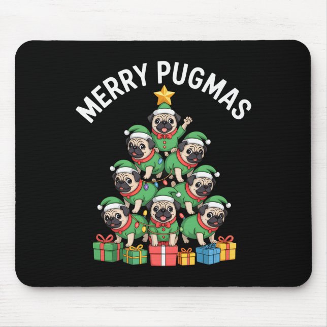 Merry Pugmas Funny Pug Christmas Tree Holiday Long Musmatta (Framsidan)
