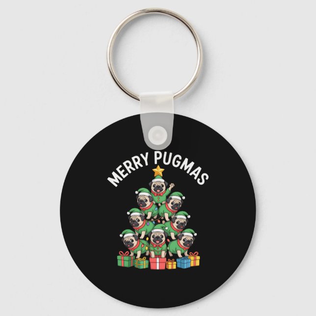 Merry Pugmas Funny Pug Christmas Tree Holiday Long Nyckelring (Framsida)