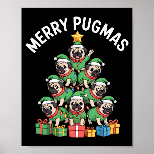 Merry Pugmas Funny Pug Christmas Tree Holiday Long Poster (Framsidan)