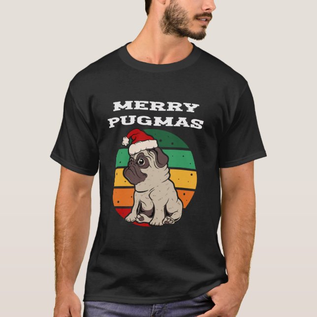 Merry Pugmas Funny Pug jul - julpug Hund T Shirt (Framsida)
