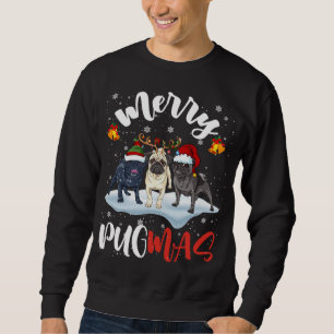 Merry Pugmas Funny Santa Reindeer Elf Pug Hund Chr Lång Ärmad Tröja