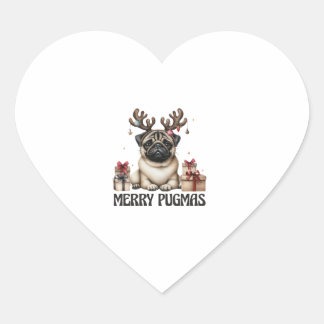 Merry Pugmas God jul Funny Pug Hund Hjärtformat Klistermärke