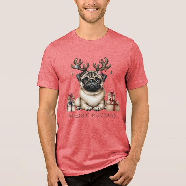 Merry Pugmas jul Pet Pug Hund Festive T Shirt (Framsida)