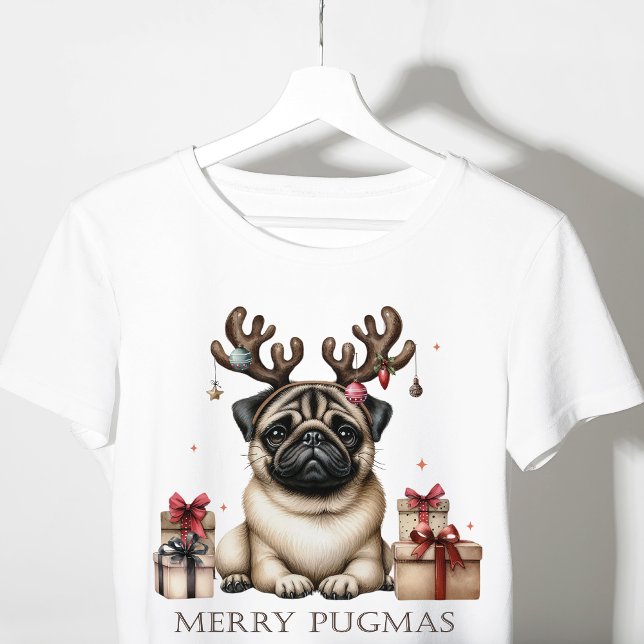 Merry Pugmas jul Pet Pug Hund Festive T Shirt (Skapare uppladdad)