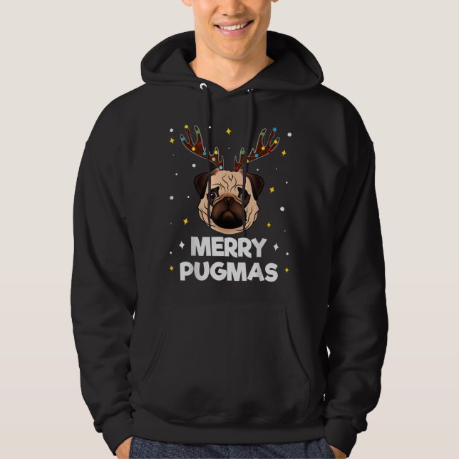 Merry Pugmas jul Pug Hund Funny Puggy Re Julafton Hoodie (Framsida)