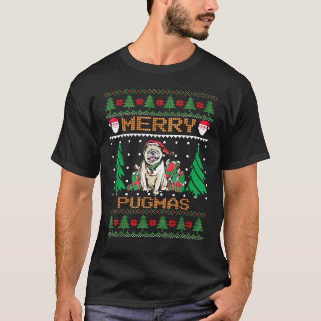 Merry Pugmas jul Ugly Sweater Pug Family Pa T Shirt (Framsida)