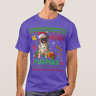 Merry Pugmas-julfamiljen Ljus Santa Pug Hund T Shirt