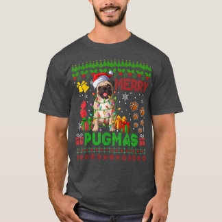 Merry Pugmas-julfamiljen Ljus Santa Pug Hund T Shirt