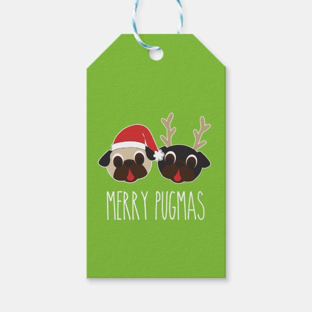Merry Pugmas jultomten Pug Reindeer Pug Presentetikett (Framsidan)