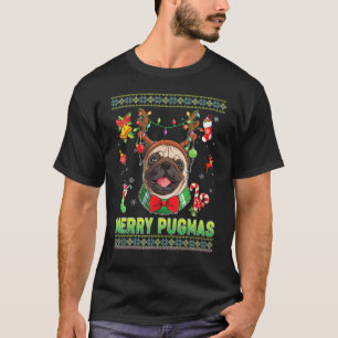 Merry Pugmas Pug Hund jul Ljus Julafton Sweater T Shirt