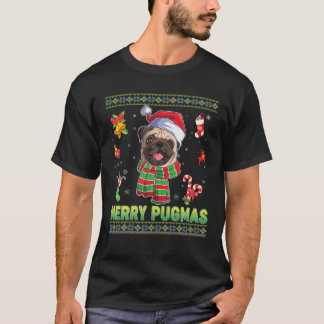 Merry Pugmas Pug Hund jul Ljus Julafton Sweater T Shirt