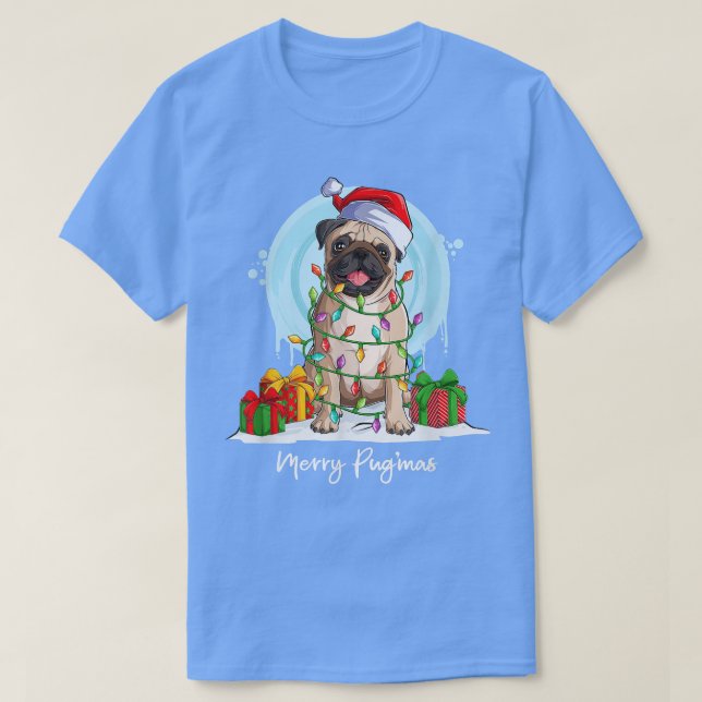 Merry Pugmas, Pug Hund, Julgran T Shirt (Design framsida)