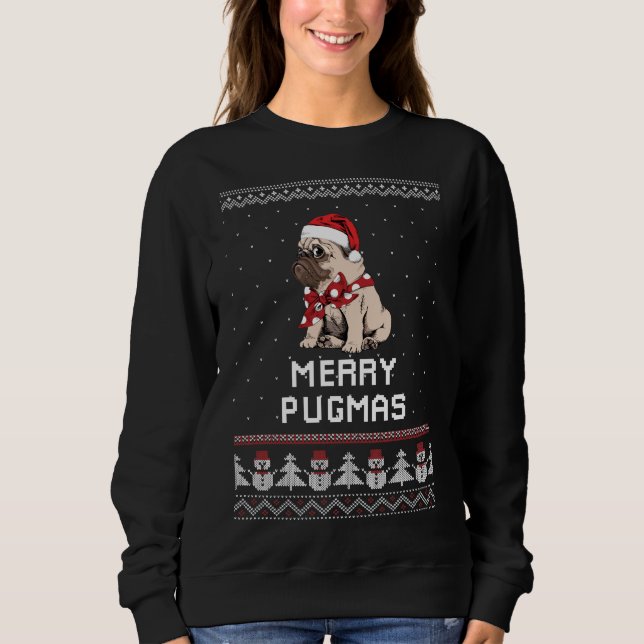 Merry Pugmas - Pug jul T Shirt (Framsida)
