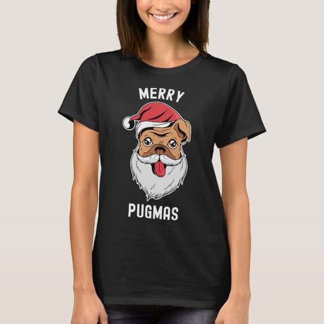 Merry Pugmas Pug with Santa Hat Classic T-Shirt 85 (Framsida)