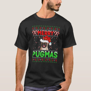 Merry Pugmas Santa Pug Hund Julafton Lighting Ugly T Shirt
