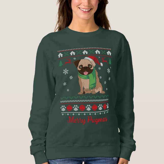 Merry Pugmas Ugly T Shirt (Framsida)